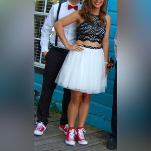 Black & White Lace & Tulle 2-Piece Dress Set